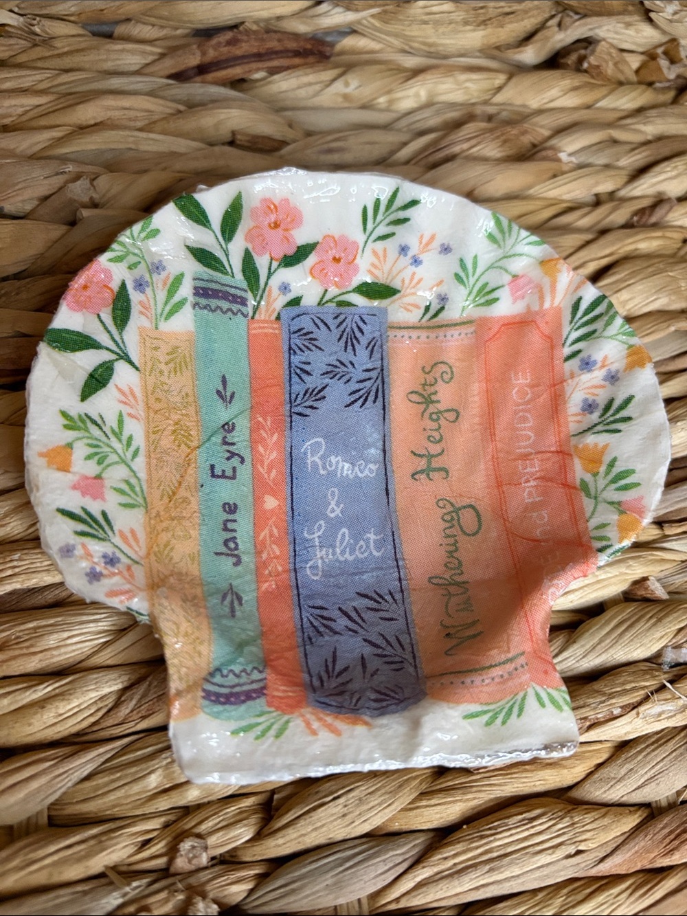 Decorative Shell Dish with Floral Book Spine Design